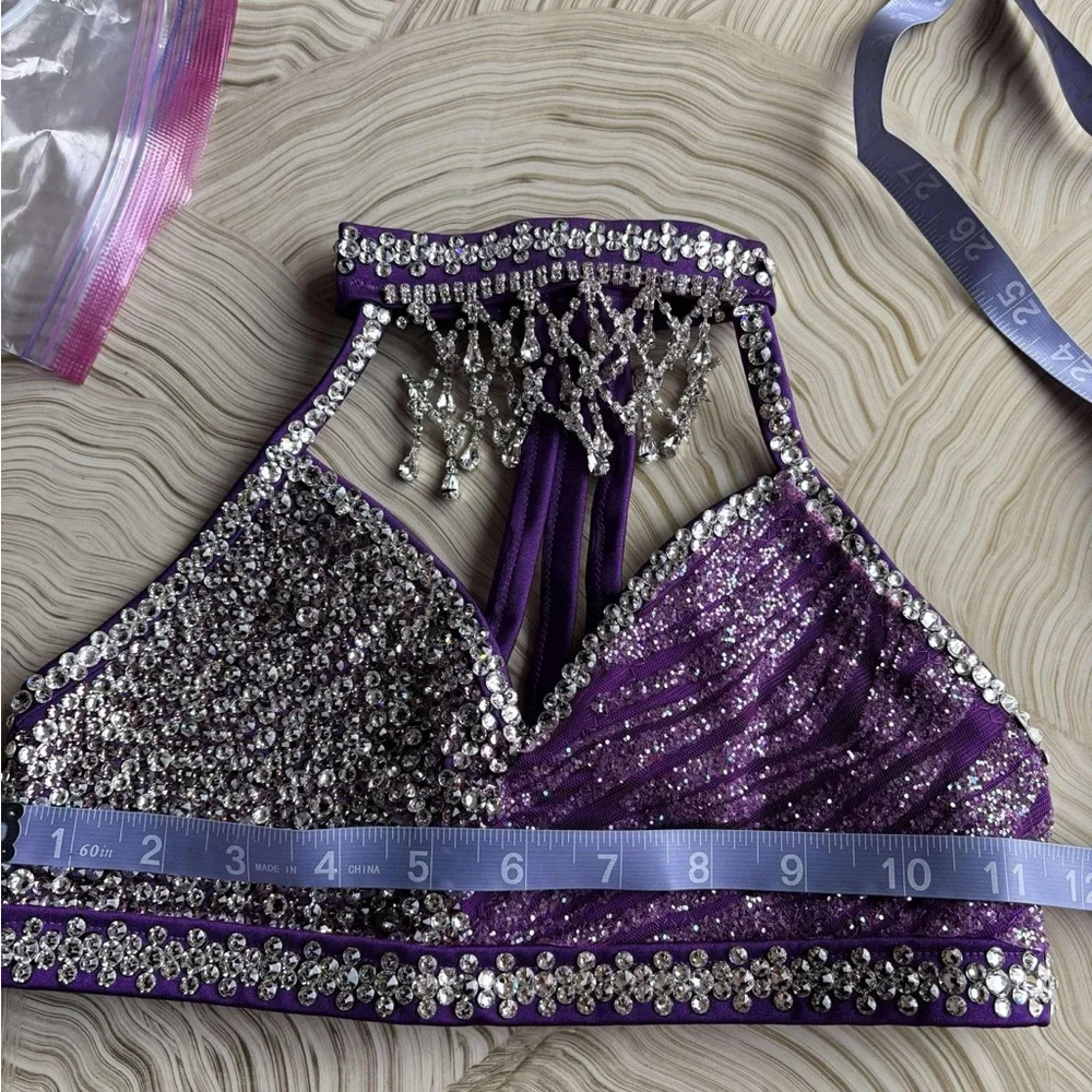 Custom Made Jazz Dance Costume Purple Rhinestones